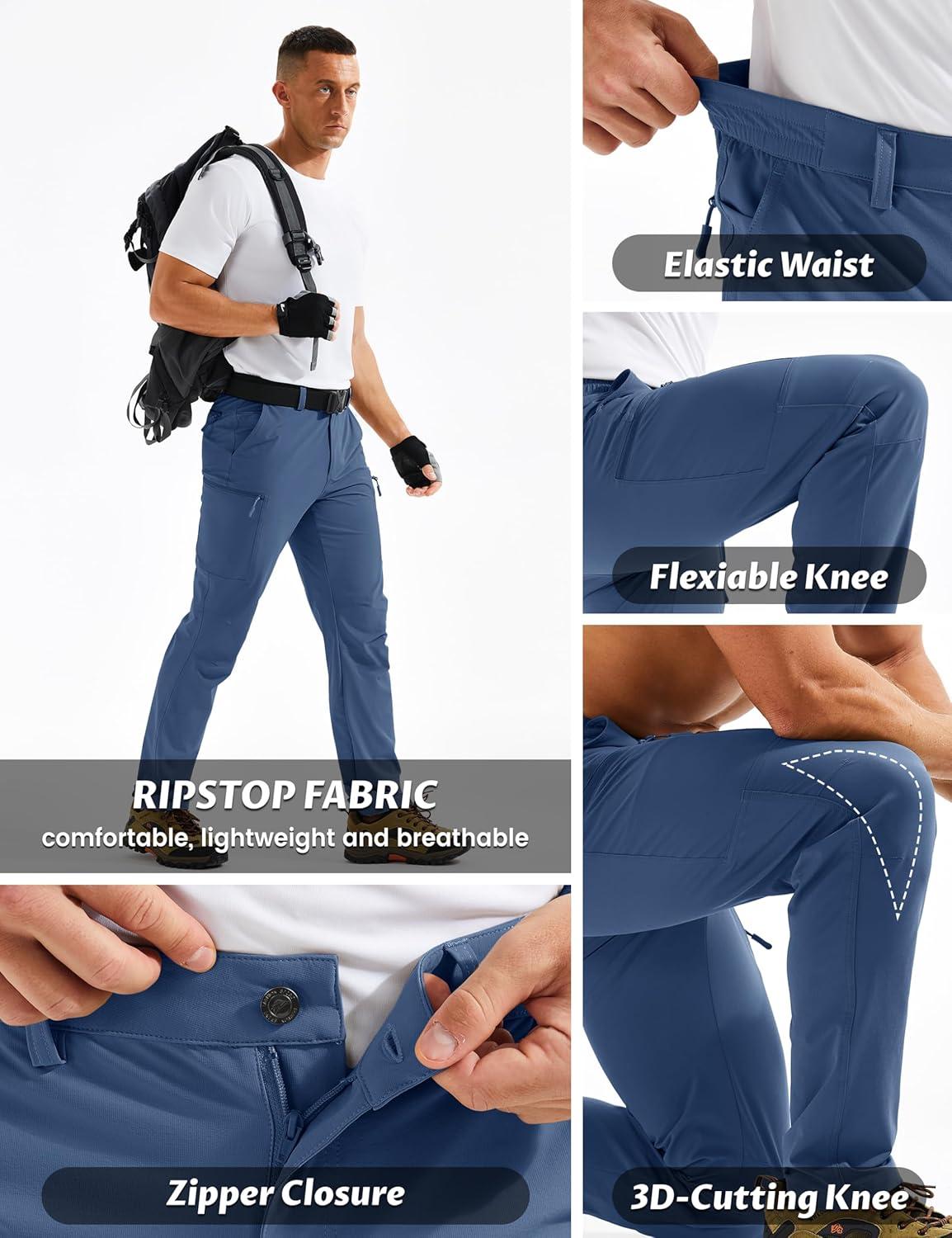 imageTACVASEN Mens Hiking Cargo Pants with 6 Pockets Lightweight Water Resistant Quick Dry Travel Pants for Men Work OutdoorBlue Grey
