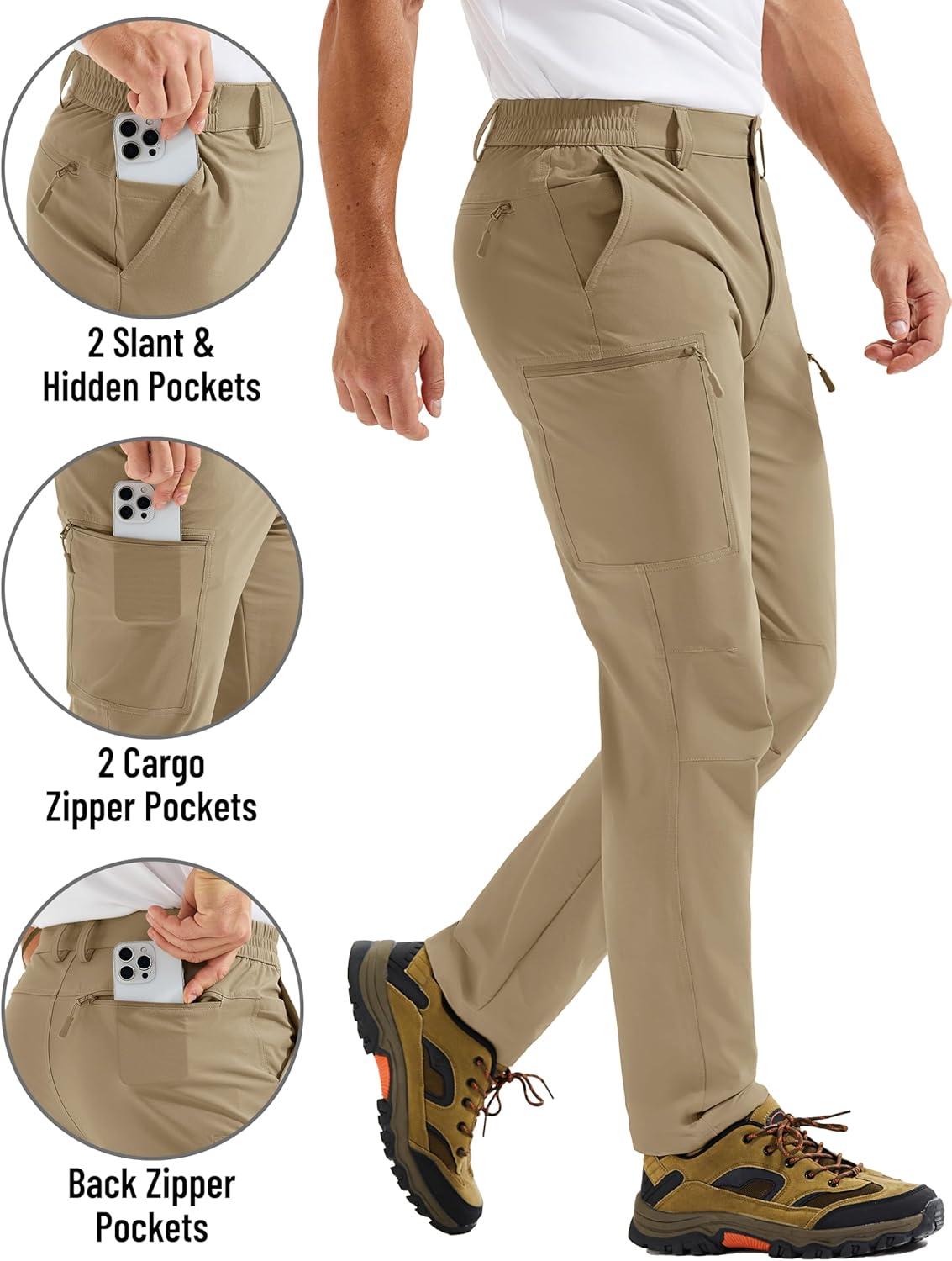 imageTACVASEN Mens Hiking Cargo Pants with 6 Pockets Lightweight Water Resistant Quick Dry Travel Pants for Men Work OutdoorKhaki