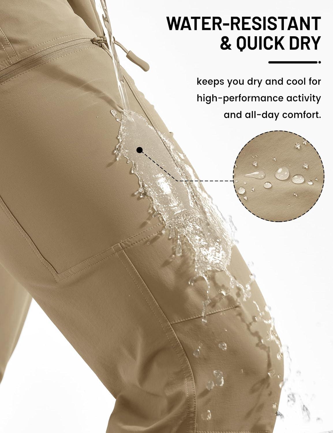 imageTACVASEN Mens Hiking Cargo Pants with 6 Pockets Lightweight Water Resistant Quick Dry Travel Pants for Men Work OutdoorKhaki
