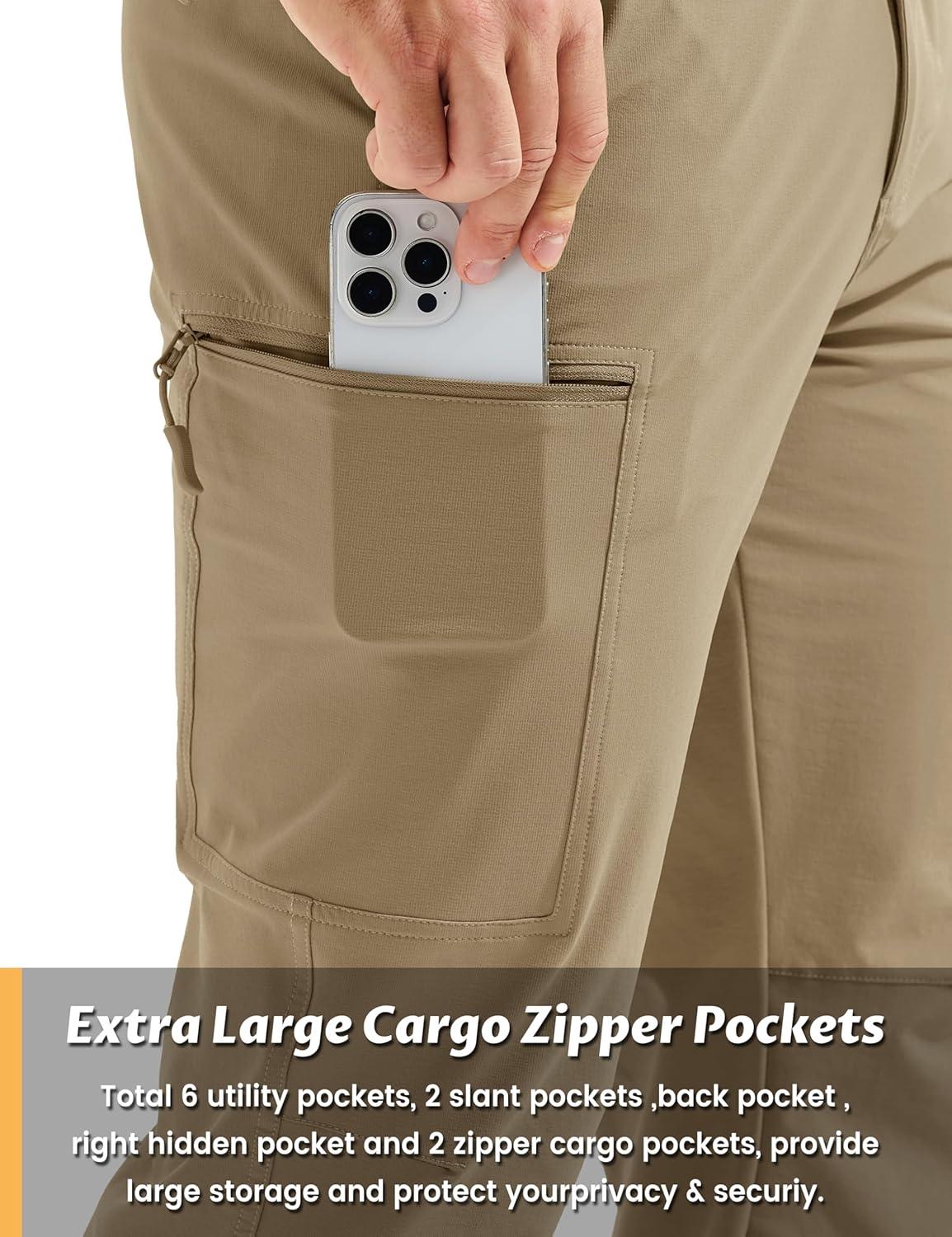imageTACVASEN Mens Hiking Cargo Pants with 6 Pockets Lightweight Water Resistant Quick Dry Travel Pants for Men Work OutdoorKhaki