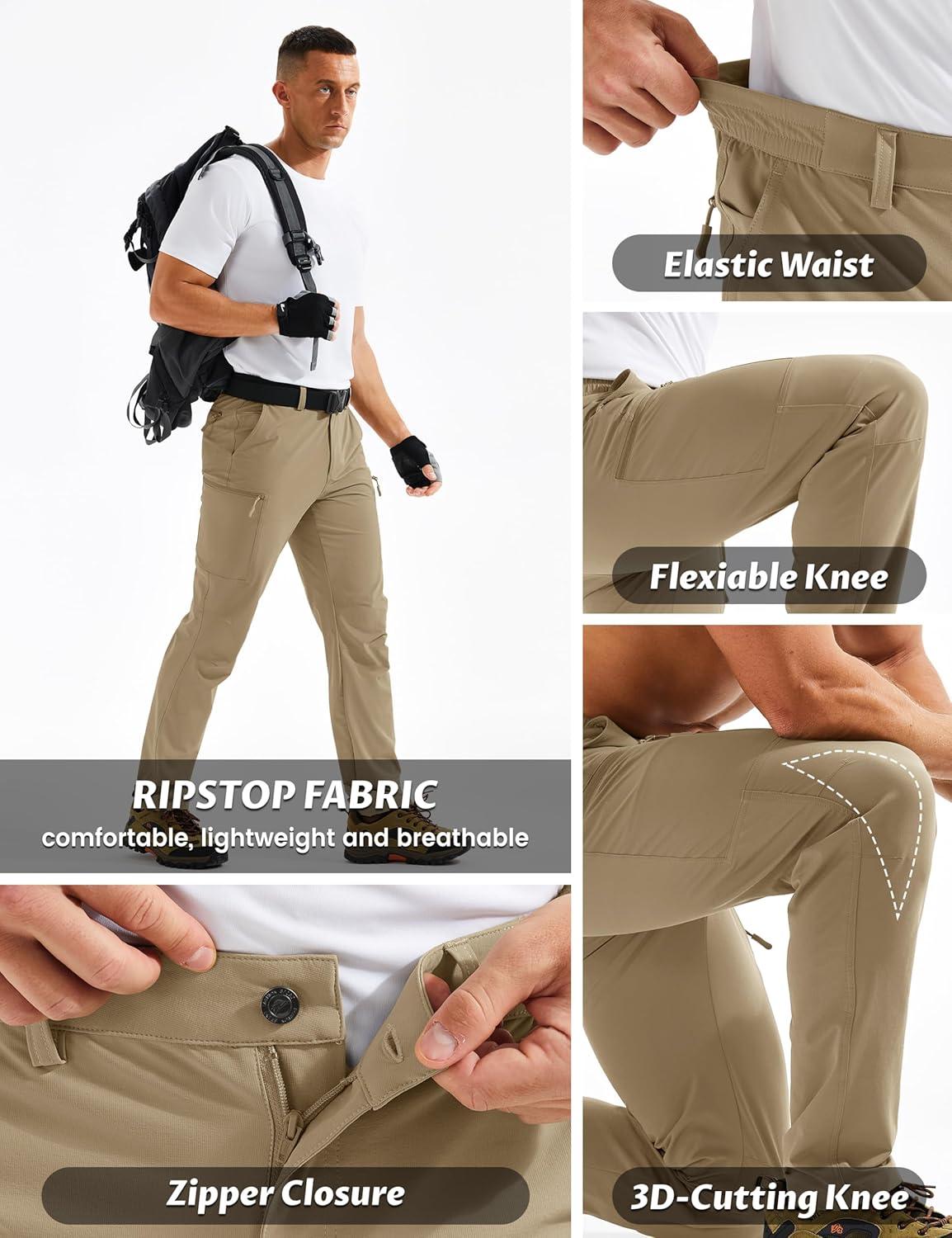 imageTACVASEN Mens Hiking Cargo Pants with 6 Pockets Lightweight Water Resistant Quick Dry Travel Pants for Men Work OutdoorKhaki