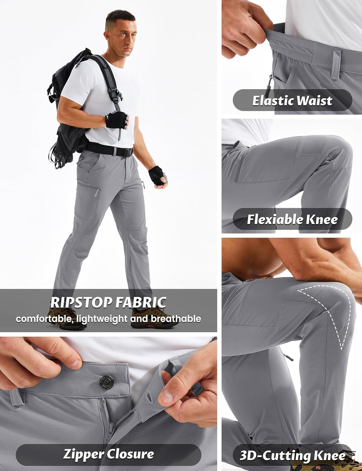 imageTACVASEN Mens Hiking Cargo Pants with 6 Pockets Lightweight Water Resistant Quick Dry Travel Pants for Men Work OutdoorLight Grey