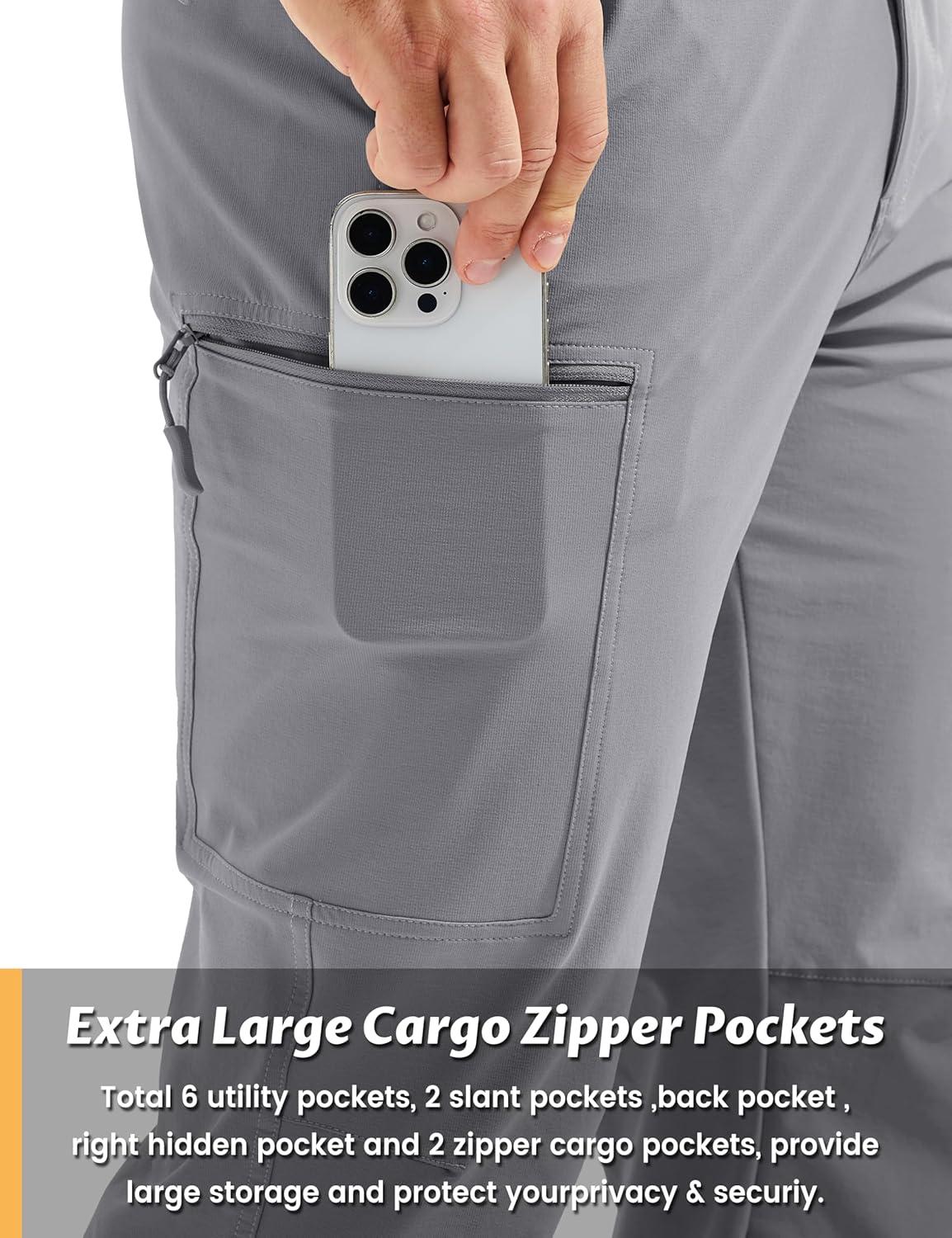 imageTACVASEN Mens Hiking Cargo Pants with 6 Pockets Lightweight Water Resistant Quick Dry Travel Pants for Men Work OutdoorLight Grey