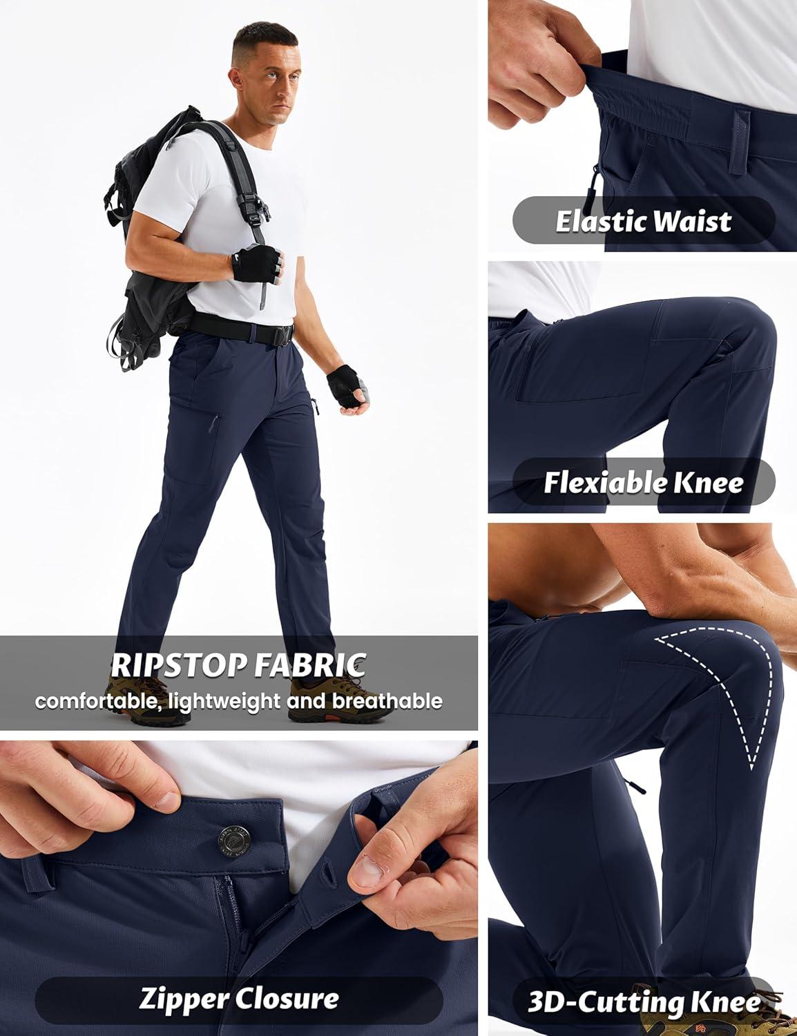 imageTACVASEN Mens Hiking Cargo Pants with 6 Pockets Lightweight Water Resistant Quick Dry Travel Pants for Men Work OutdoorNavy