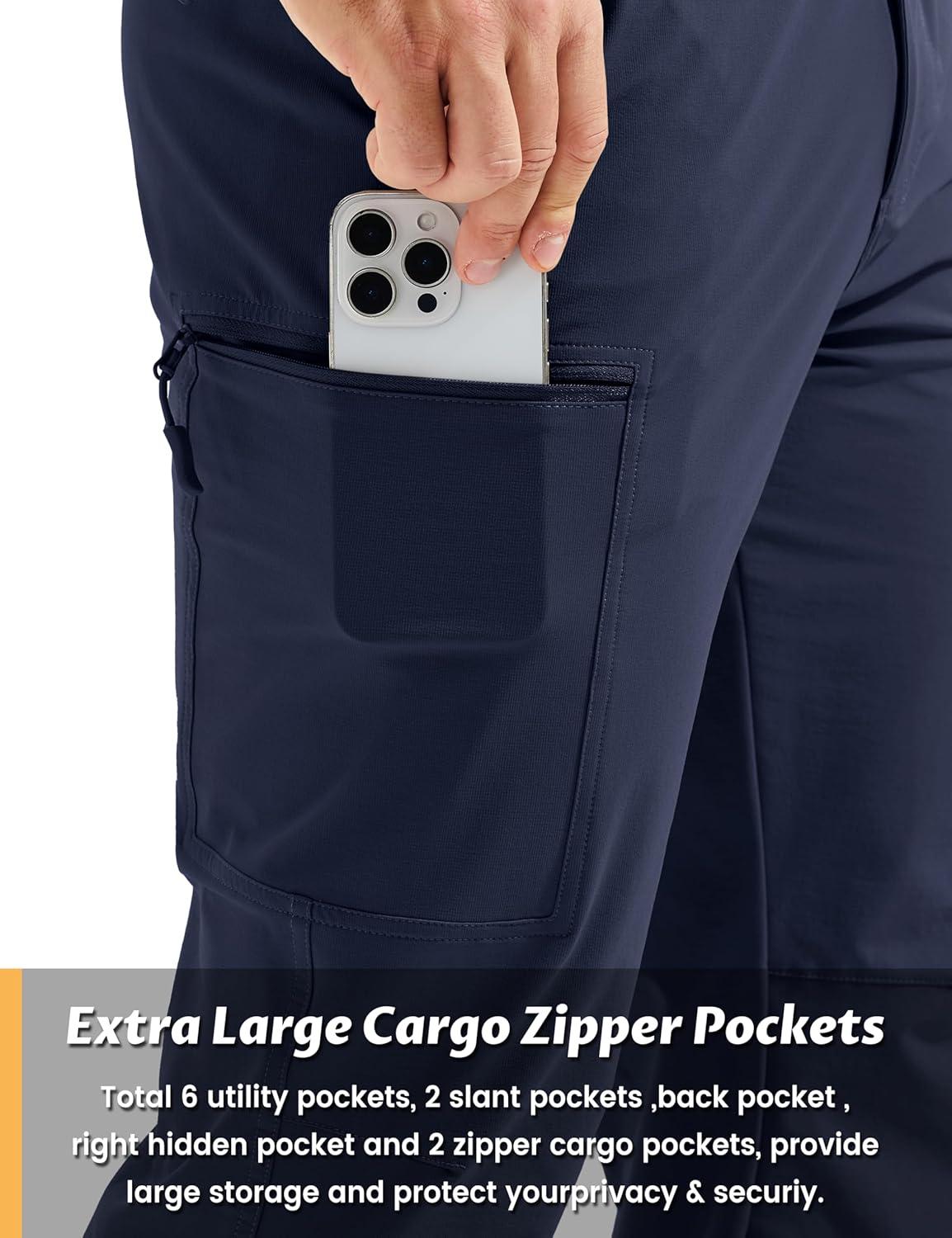 imageTACVASEN Mens Hiking Cargo Pants with 6 Pockets Lightweight Water Resistant Quick Dry Travel Pants for Men Work OutdoorNavy