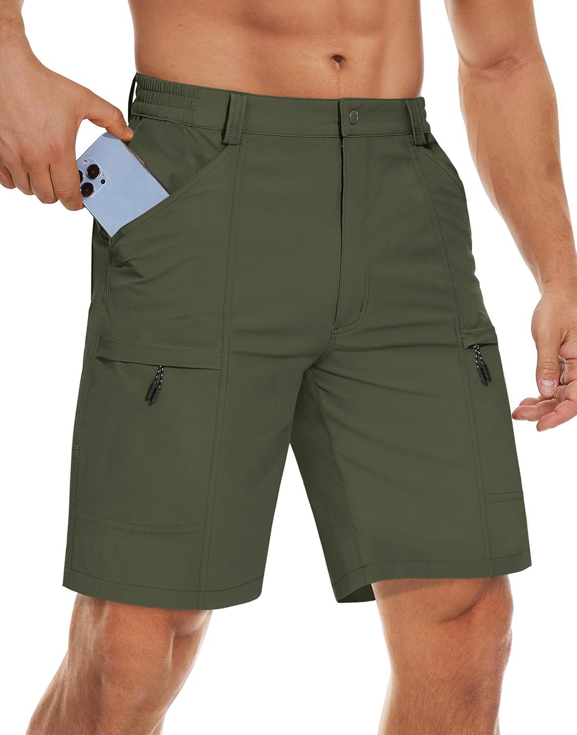 imageTACVASEN Mens Hiking Cargo Shorts 10quot Quick Dry Lightweight Casual Golf Work Shorts with Zipper Pocket Summer OutdoorArmy Green
