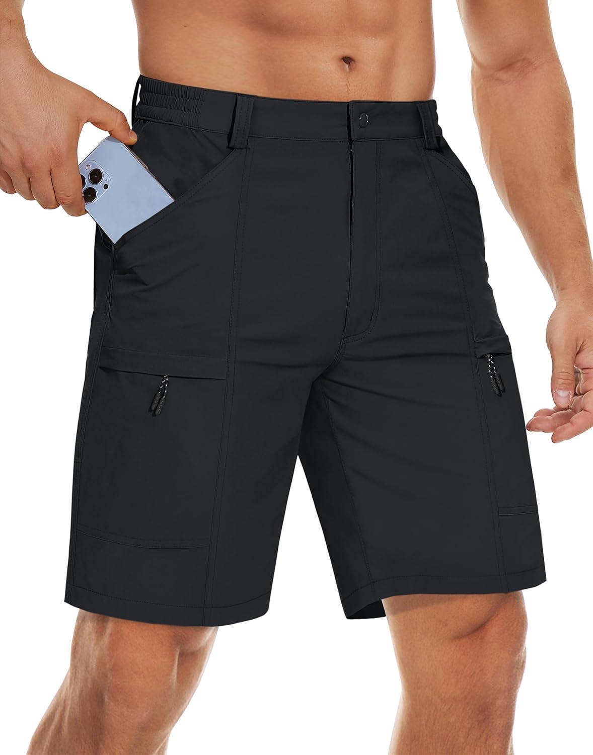 imageTACVASEN Mens Hiking Cargo Shorts 10quot Quick Dry Lightweight Casual Golf Work Shorts with Zipper Pocket Summer OutdoorBlack
