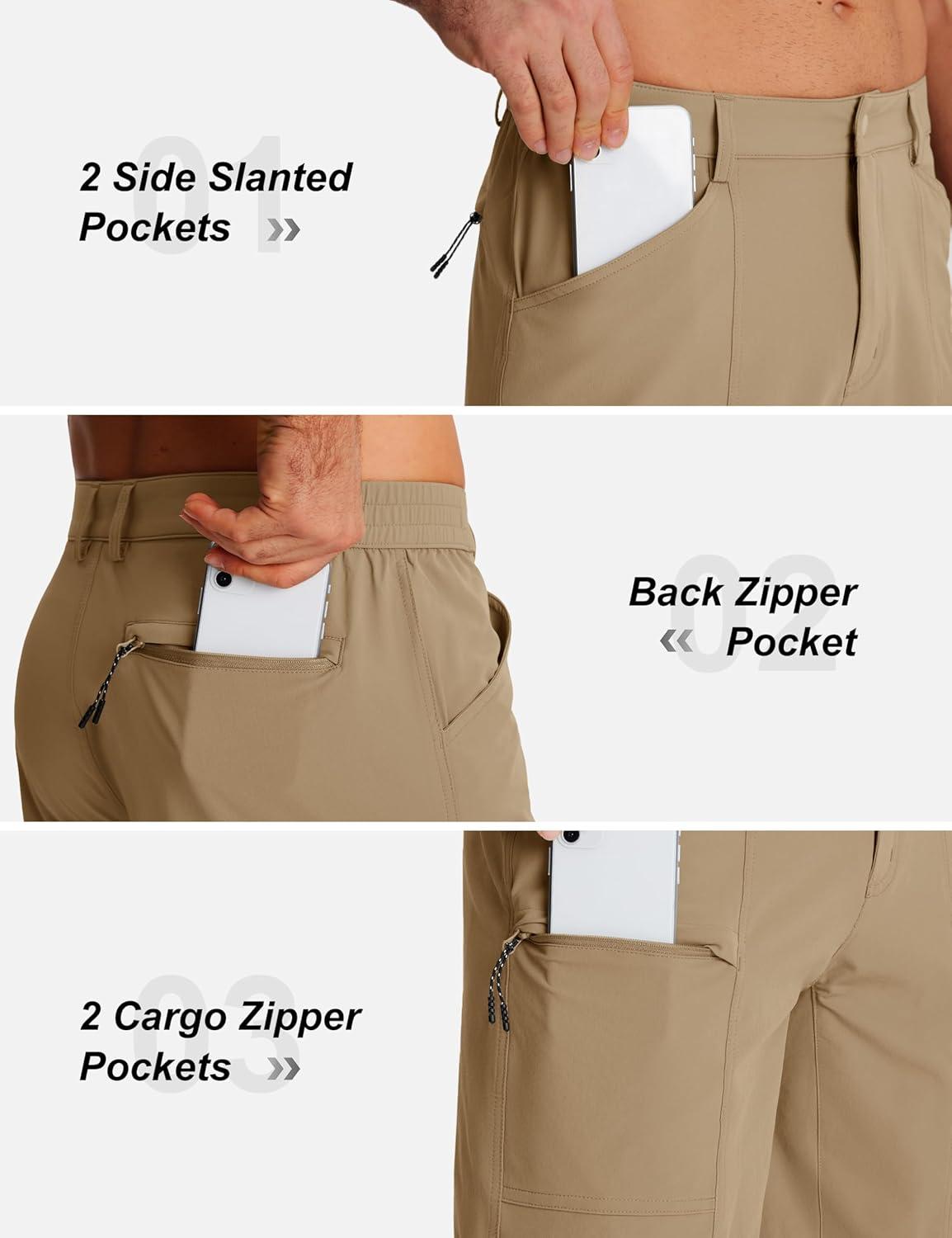 imageTACVASEN Mens Hiking Cargo Shorts 10quot Quick Dry Lightweight Casual Golf Work Shorts with Zipper Pocket Summer OutdoorKhaki