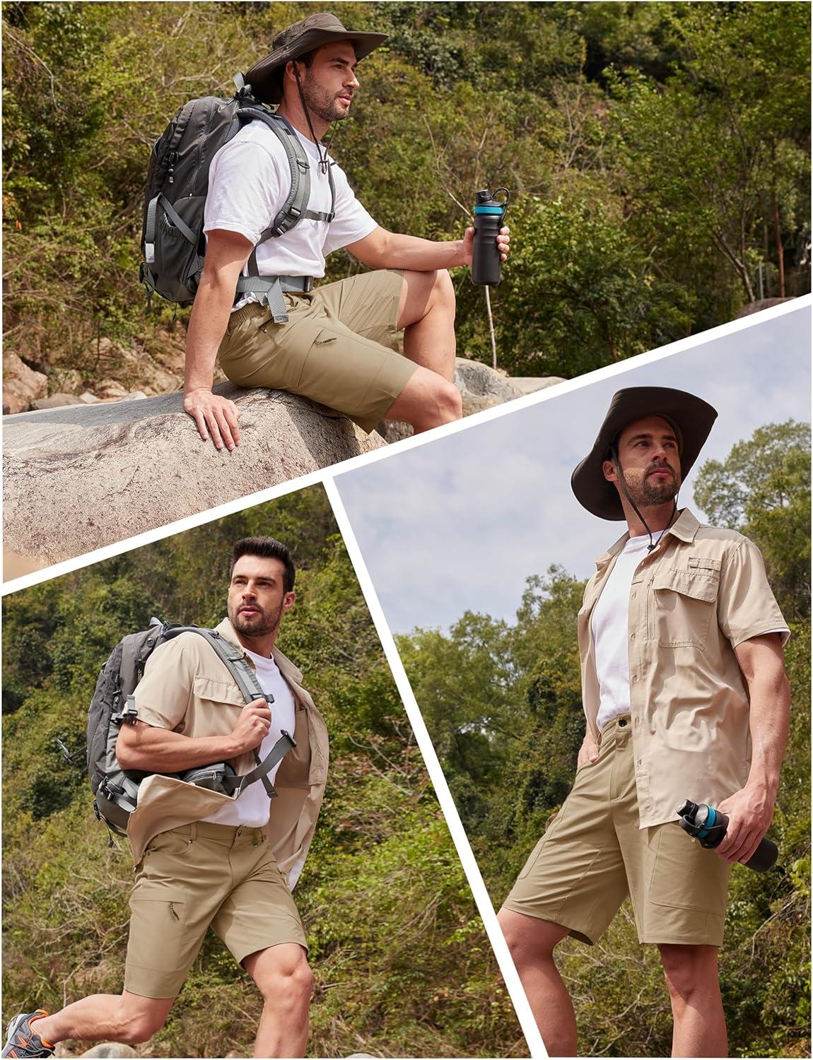 imageTACVASEN Mens Hiking Cargo Shorts 10quot Quick Dry Lightweight Casual Golf Work Shorts with Zipper Pocket Summer OutdoorKhaki