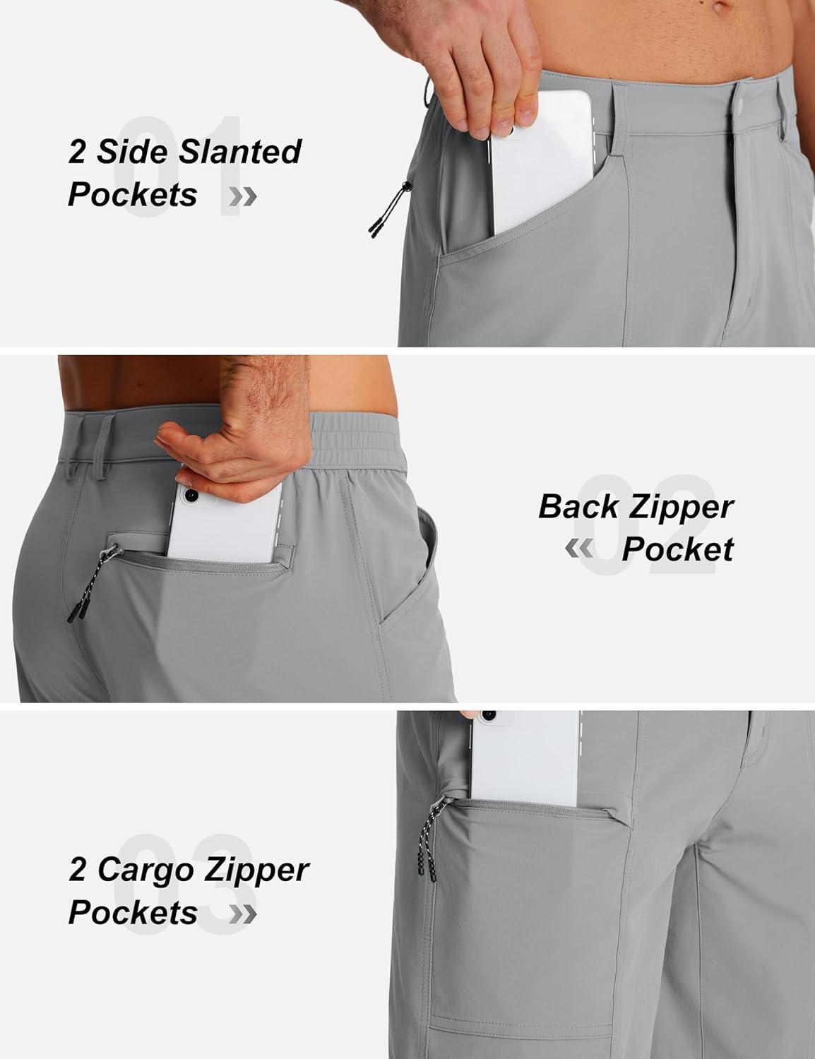 imageTACVASEN Mens Hiking Cargo Shorts 10quot Quick Dry Lightweight Casual Golf Work Shorts with Zipper Pocket Summer OutdoorLight Grey