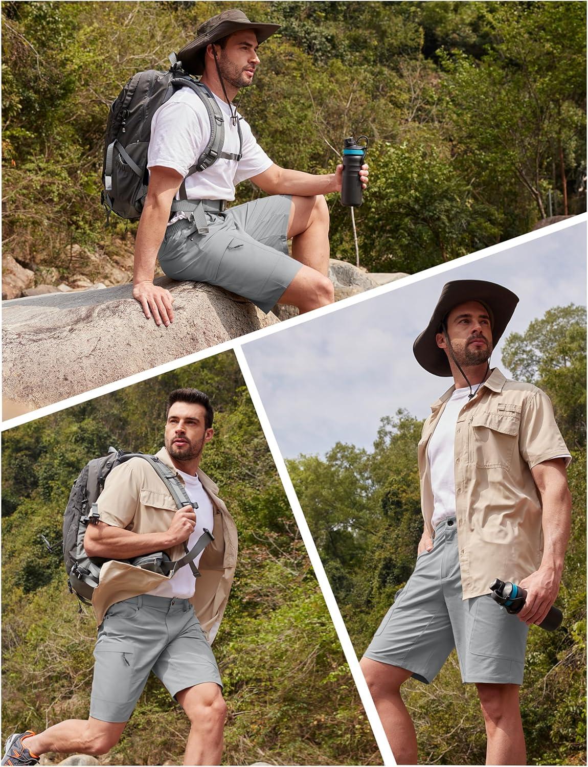 imageTACVASEN Mens Hiking Cargo Shorts 10quot Quick Dry Lightweight Casual Golf Work Shorts with Zipper Pocket Summer OutdoorLight Grey