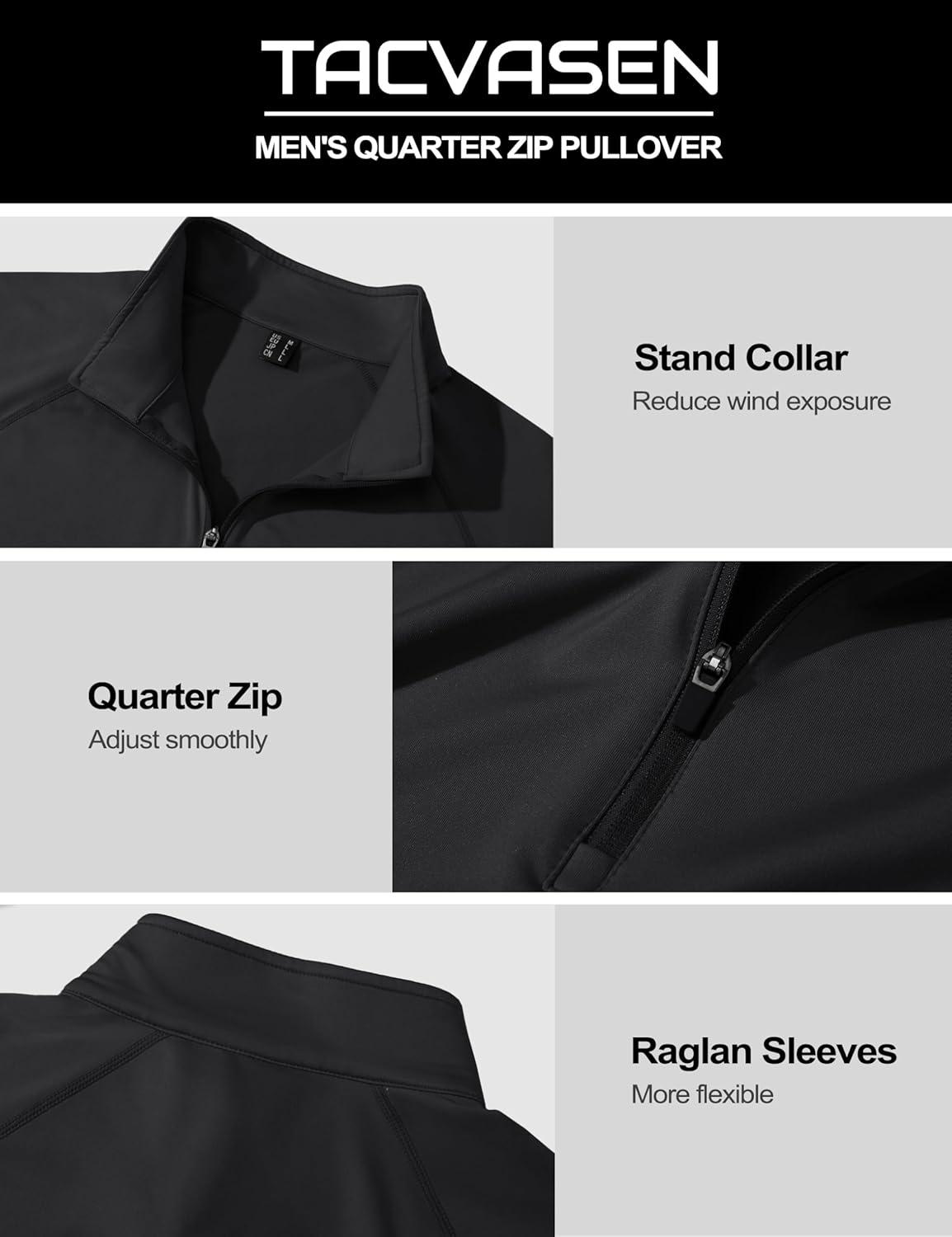 imageTACVASEN Mens Quarter Zip Pullover Fleece Lined Thermal Long Sleeve Golf Shirt 14 Zip Warm Winter SweatshirtsBlack