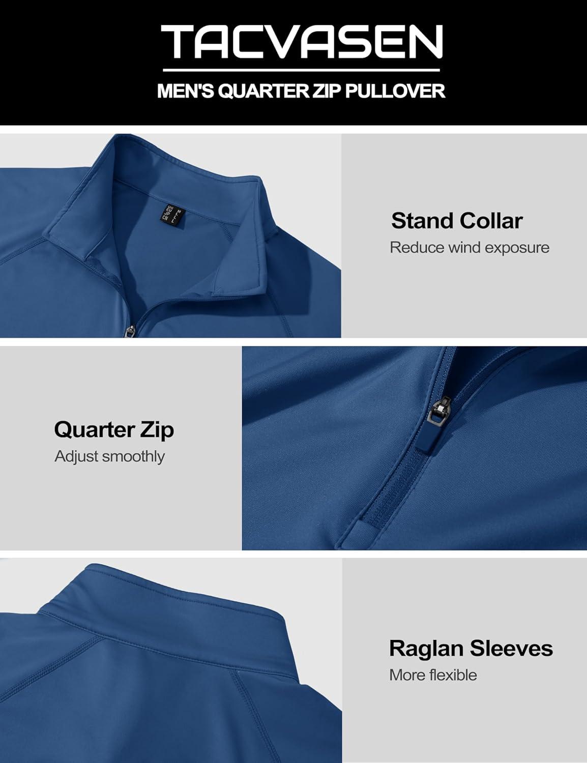 imageTACVASEN Mens Quarter Zip Pullover Fleece Lined Thermal Long Sleeve Golf Shirt 14 Zip Warm Winter SweatshirtsBlue Grey