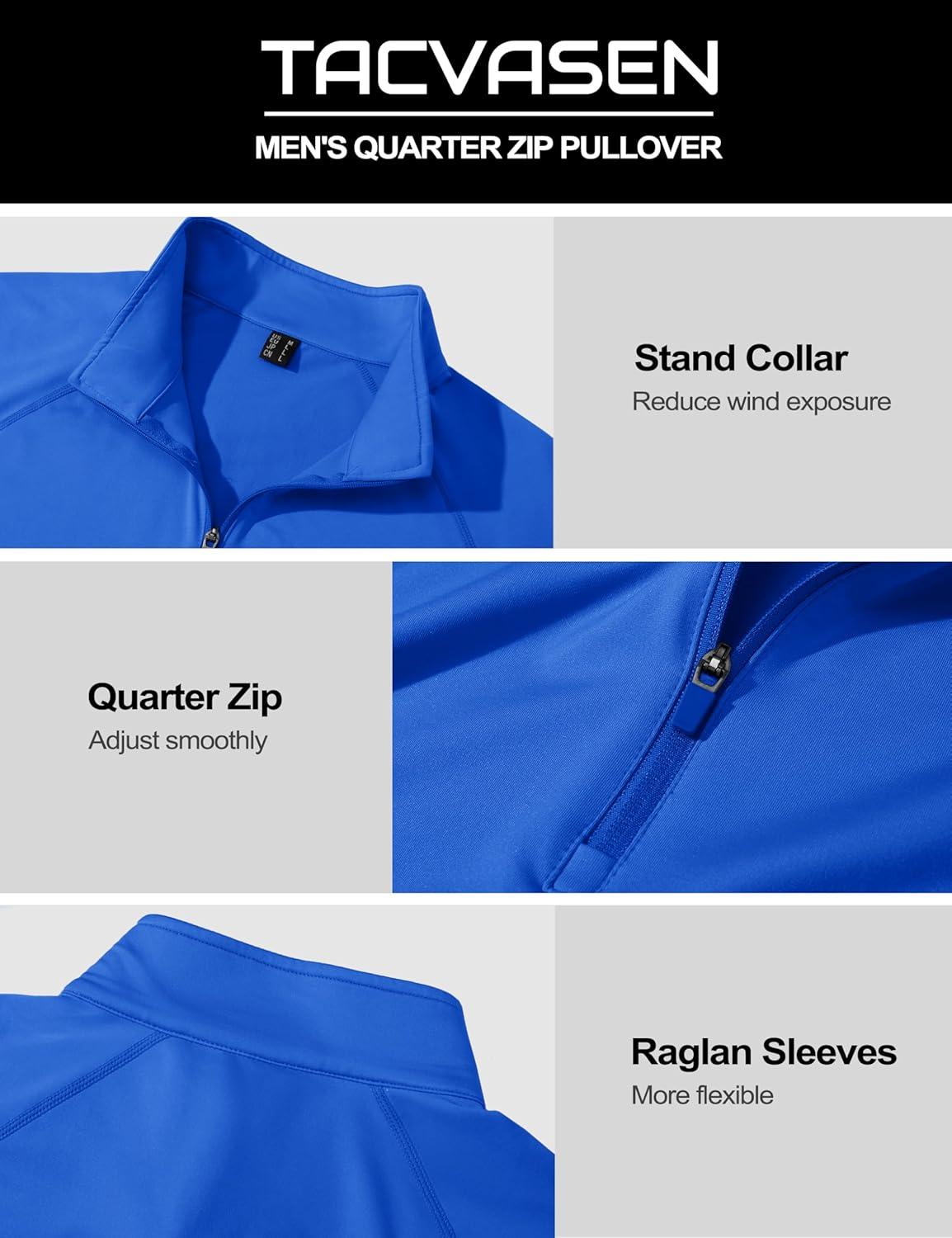imageTACVASEN Mens Quarter Zip Pullover Fleece Lined Thermal Long Sleeve Golf Shirt 14 Zip Warm Winter SweatshirtsColor Blue