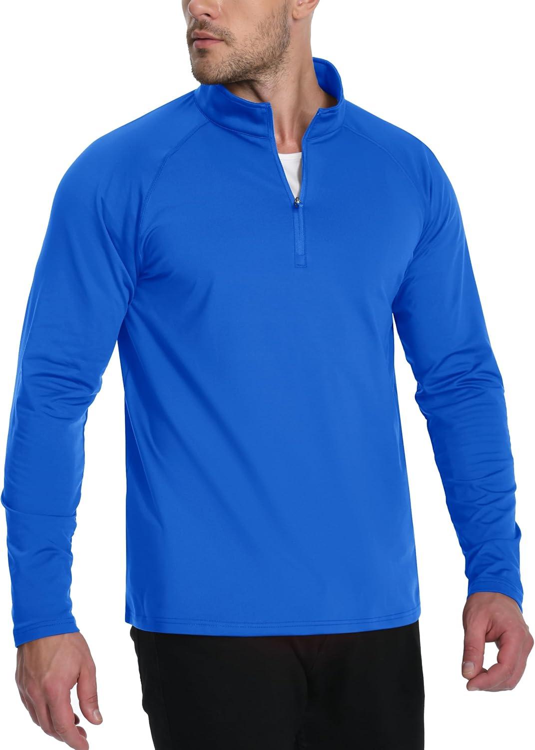 imageTACVASEN Mens Quarter Zip Pullover Fleece Lined Thermal Long Sleeve Golf Shirt 14 Zip Warm Winter SweatshirtsColor Blue