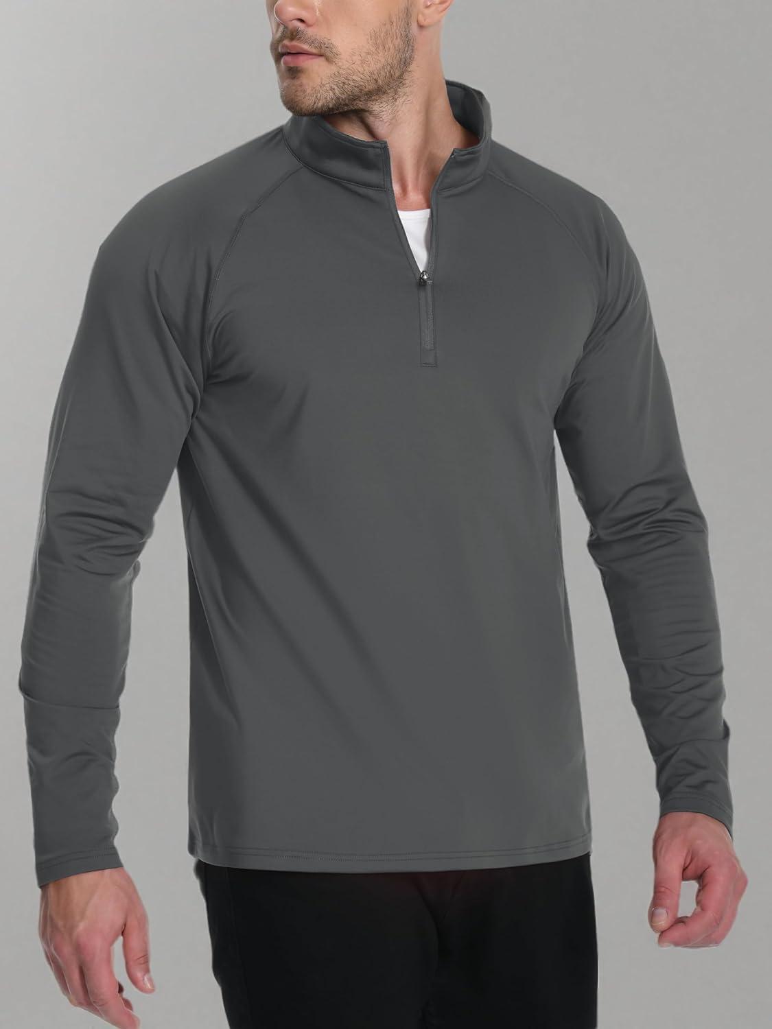 imageTACVASEN Mens Quarter Zip Pullover Fleece Lined Thermal Long Sleeve Golf Shirt 14 Zip Warm Winter SweatshirtsDark Grey