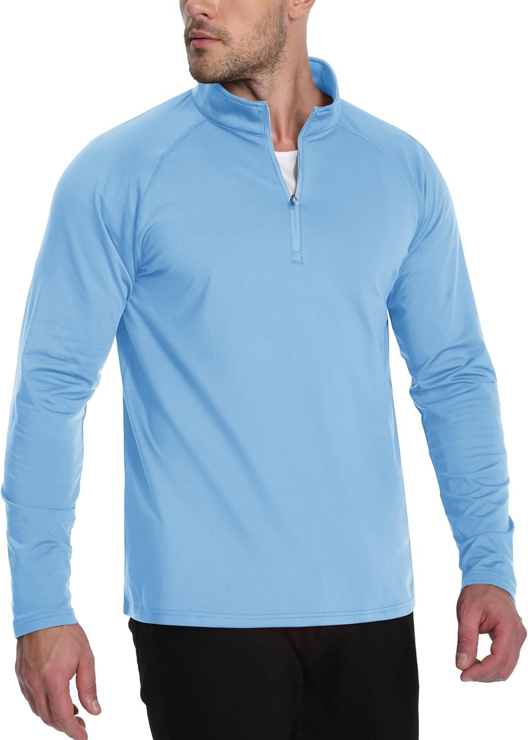 imageTACVASEN Mens Quarter Zip Pullover Fleece Lined Thermal Long Sleeve Golf Shirt 14 Zip Warm Winter SweatshirtsLight Blue