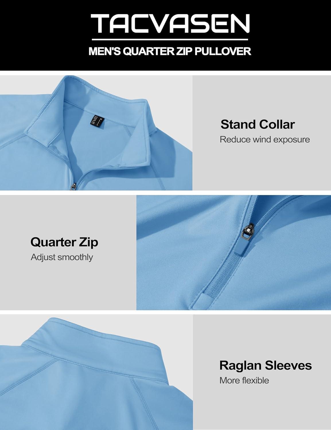 imageTACVASEN Mens Quarter Zip Pullover Fleece Lined Thermal Long Sleeve Golf Shirt 14 Zip Warm Winter SweatshirtsLight Blue