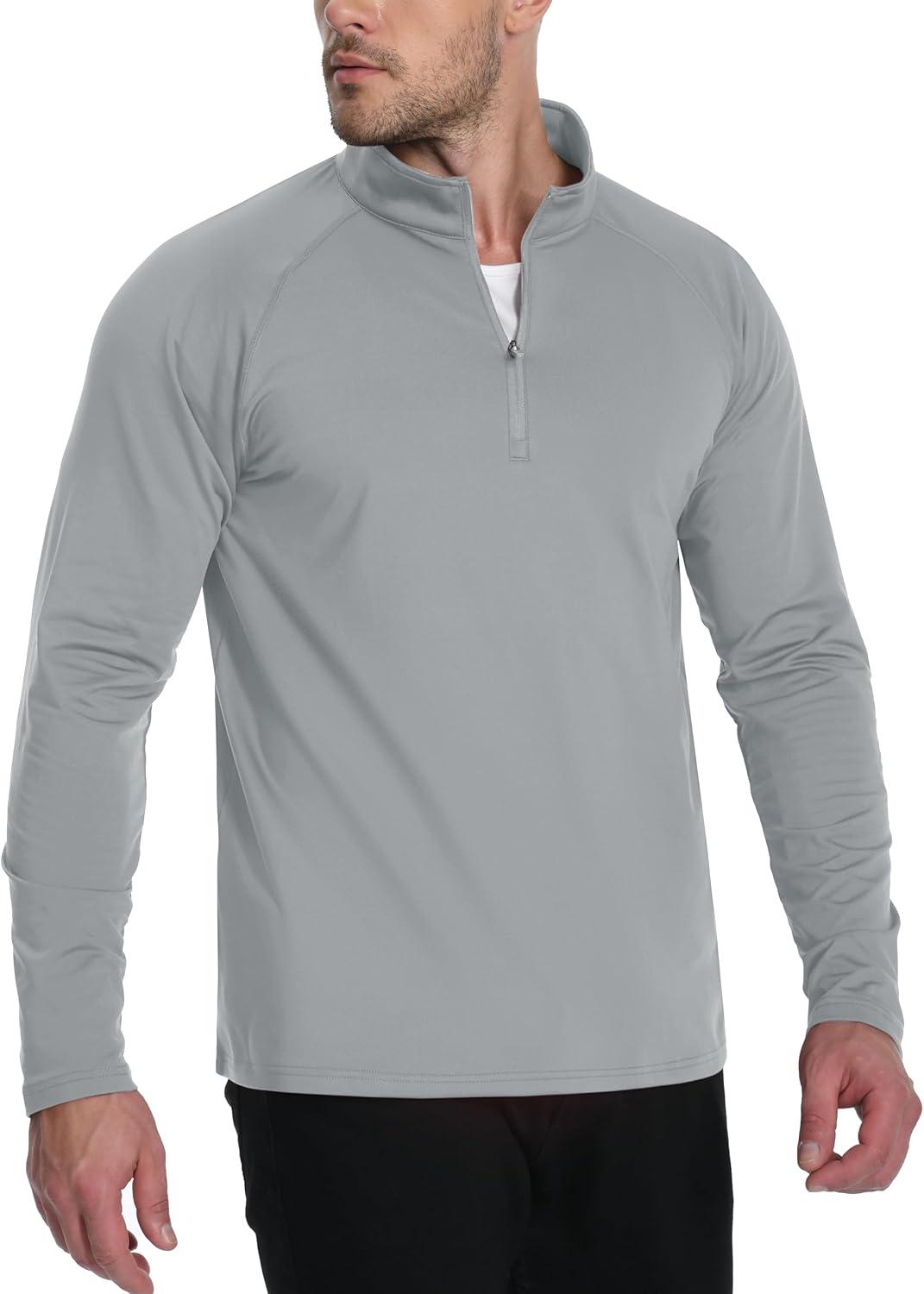 imageTACVASEN Mens Quarter Zip Pullover Fleece Lined Thermal Long Sleeve Golf Shirt 14 Zip Warm Winter SweatshirtsLight Grey