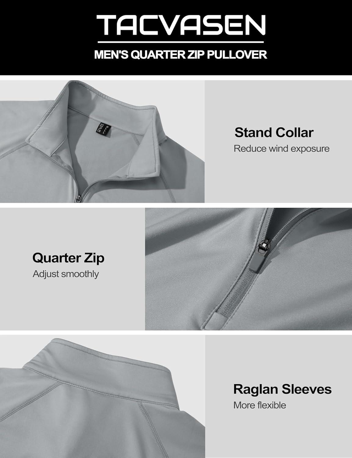 imageTACVASEN Mens Quarter Zip Pullover Fleece Lined Thermal Long Sleeve Golf Shirt 14 Zip Warm Winter SweatshirtsLight Grey