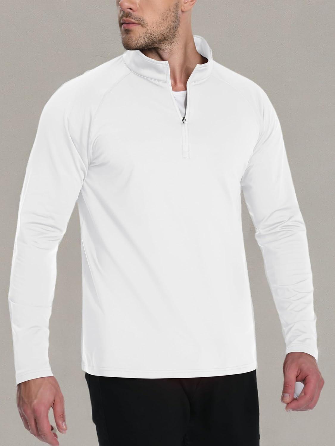 imageTACVASEN Mens Quarter Zip Pullover Fleece Lined Thermal Long Sleeve Golf Shirt 14 Zip Warm Winter SweatshirtsWhite