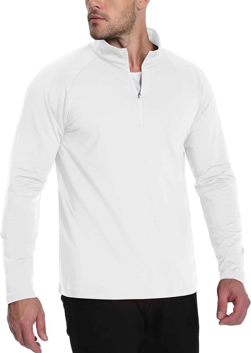 imageTACVASEN Mens Quarter Zip Pullover Fleece Lined Thermal Long Sleeve Golf Shirt 14 Zip Warm Winter SweatshirtsWhite