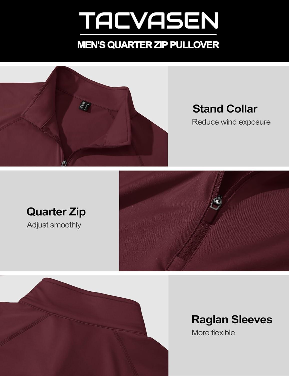 imageTACVASEN Mens Quarter Zip Pullover Fleece Lined Thermal Long Sleeve Golf Shirt 14 Zip Warm Winter SweatshirtsWine Red