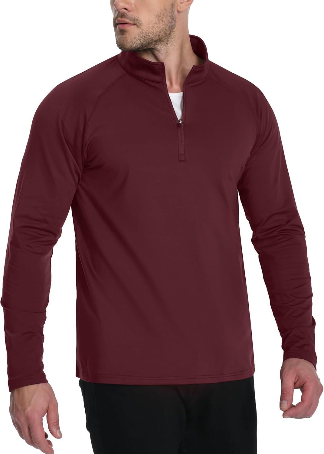 imageTACVASEN Mens Quarter Zip Pullover Fleece Lined Thermal Long Sleeve Golf Shirt 14 Zip Warm Winter SweatshirtsWine Red