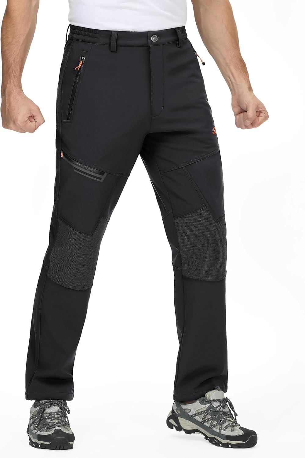 imageTACVASEN Mens Snow Ski Pants Winter Fleece Lined Pants for Mens Water Resistant Snowboarding HikingBlack