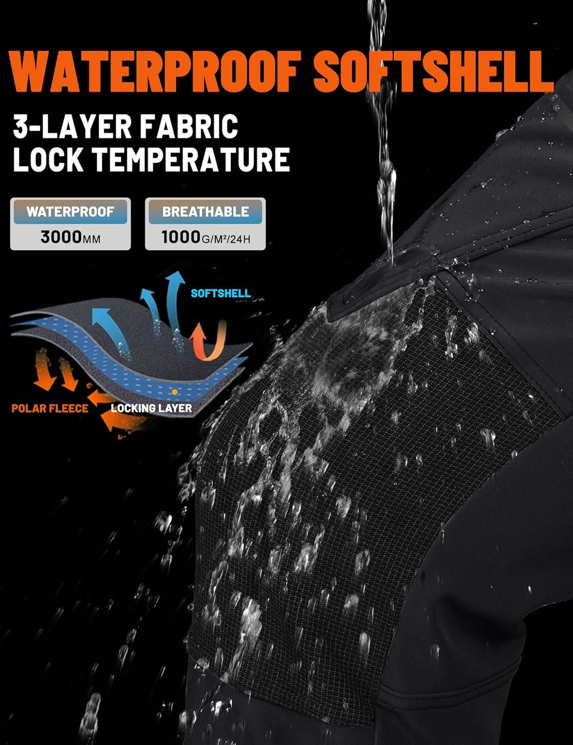 imageTACVASEN Mens Snow Ski Pants Winter Fleece Lined Pants for Mens Water Resistant Snowboarding HikingBlack