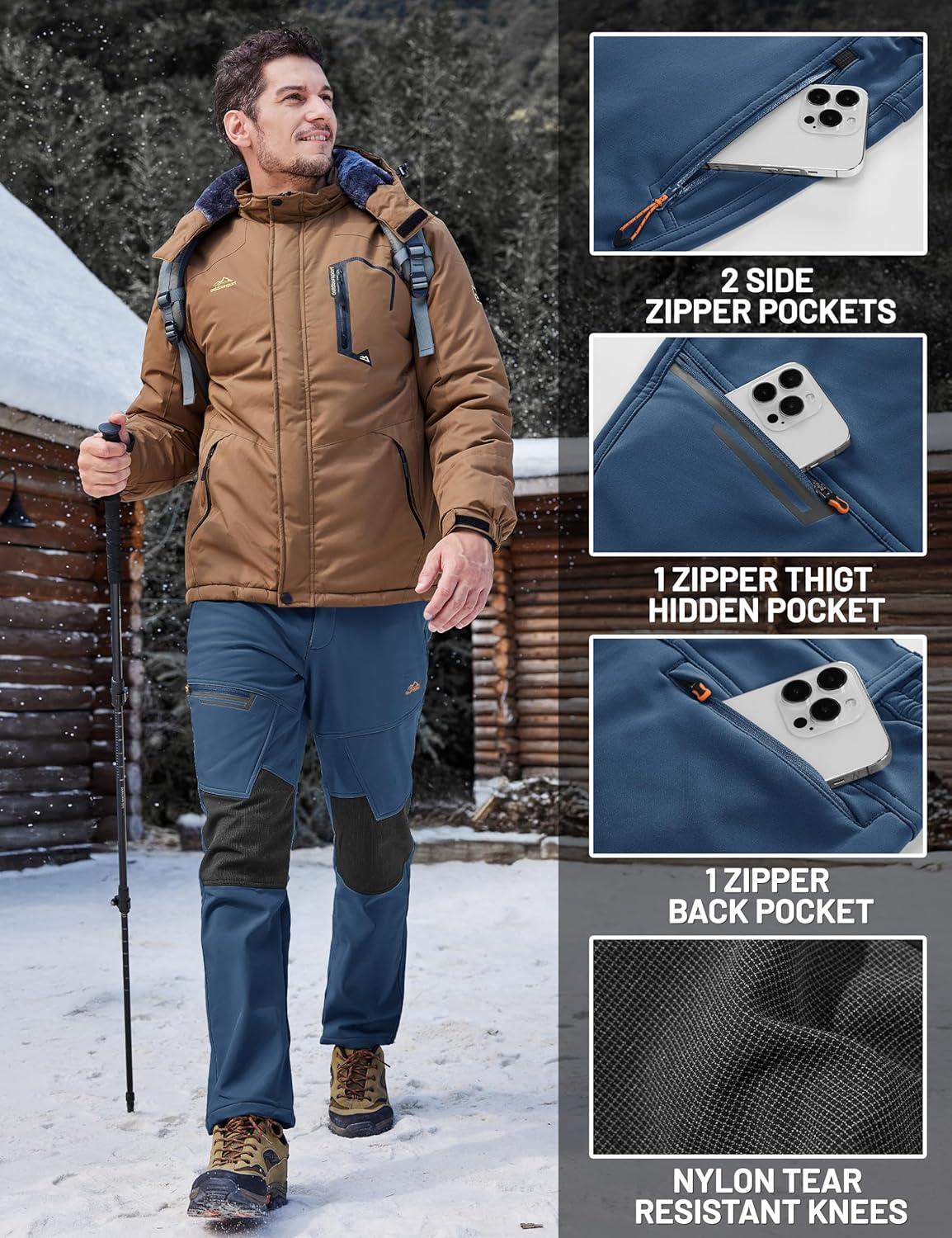 imageTACVASEN Mens Snow Ski Pants Winter Fleece Lined Pants for Mens Water Resistant Snowboarding HikingBlue Gray