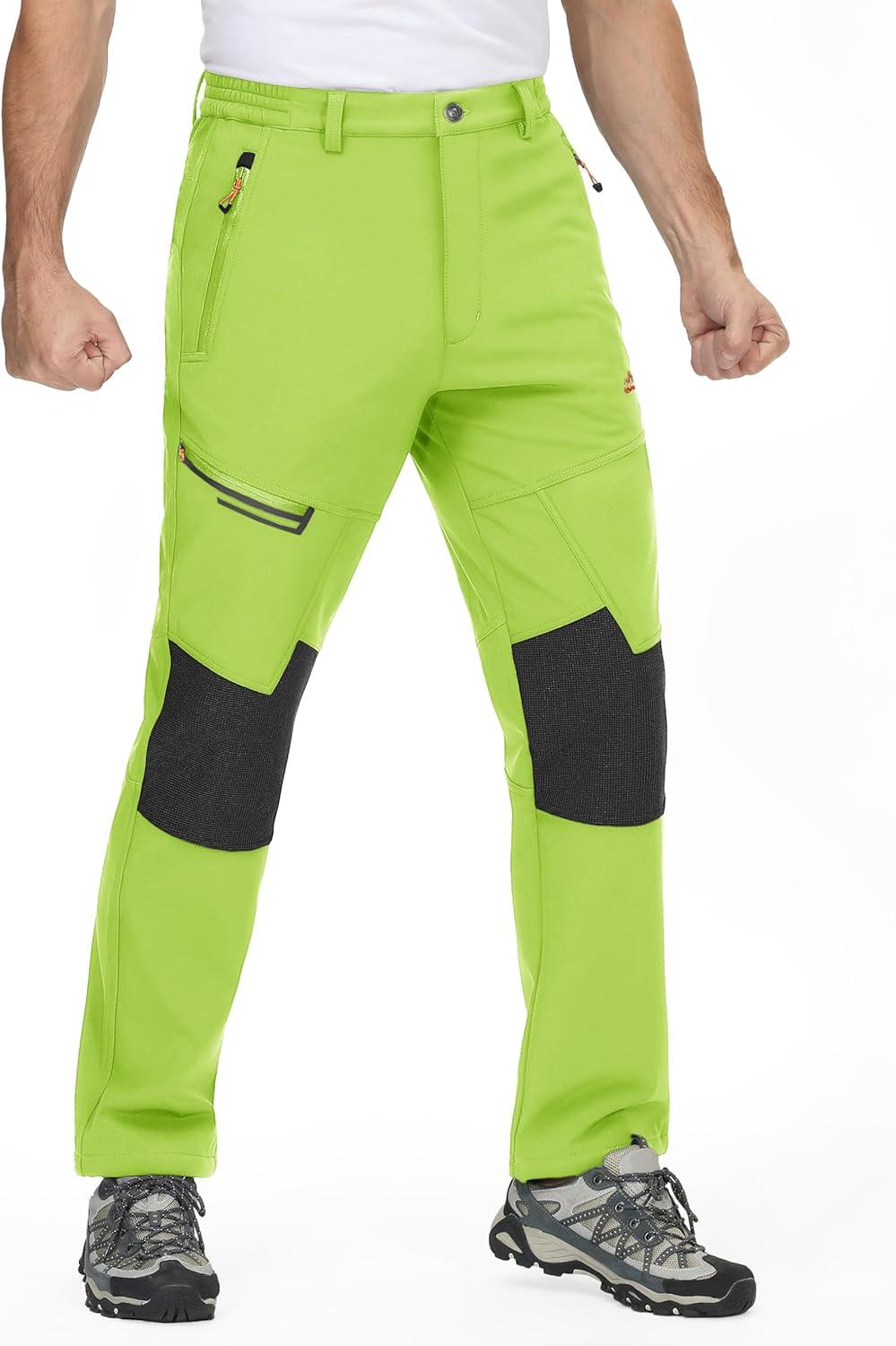 imageTACVASEN Mens Snow Ski Pants Winter Fleece Lined Pants for Mens Water Resistant Snowboarding HikingBright Green