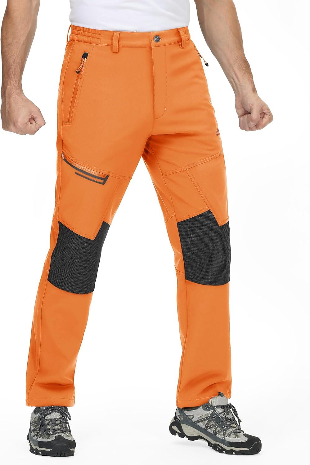 imageTACVASEN Mens Snow Ski Pants Winter Fleece Lined Pants for Mens Water Resistant Snowboarding HikingBright Orange