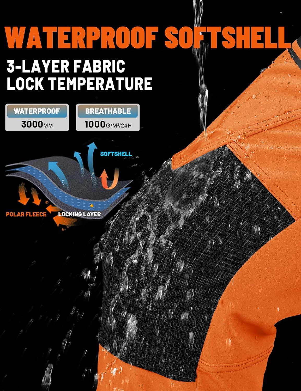 imageTACVASEN Mens Snow Ski Pants Winter Fleece Lined Pants for Mens Water Resistant Snowboarding HikingBright Orange