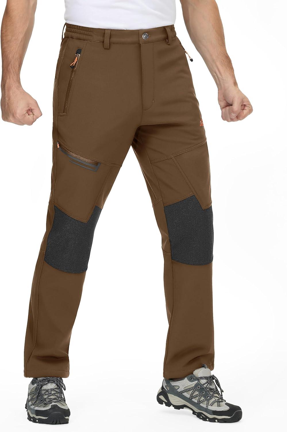 imageTACVASEN Mens Snow Ski Pants Winter Fleece Lined Pants for Mens Water Resistant Snowboarding HikingCoffee