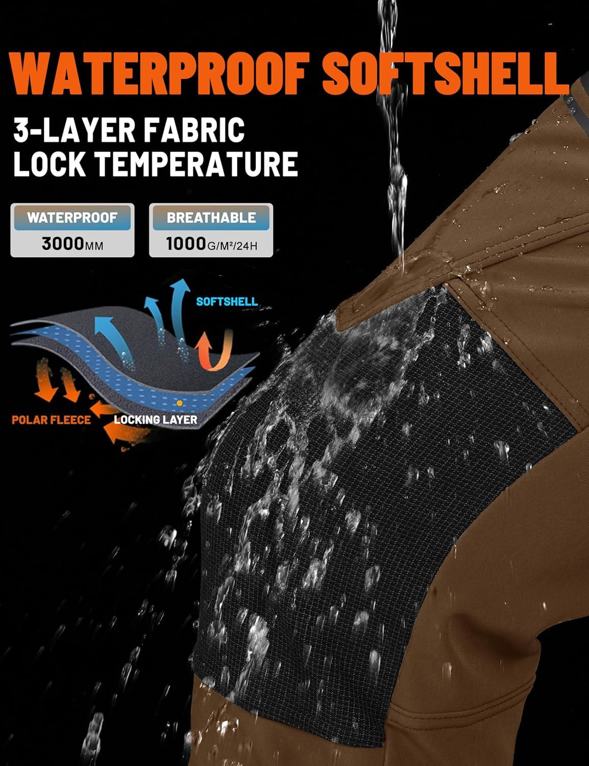 imageTACVASEN Mens Snow Ski Pants Winter Fleece Lined Pants for Mens Water Resistant Snowboarding HikingCoffee