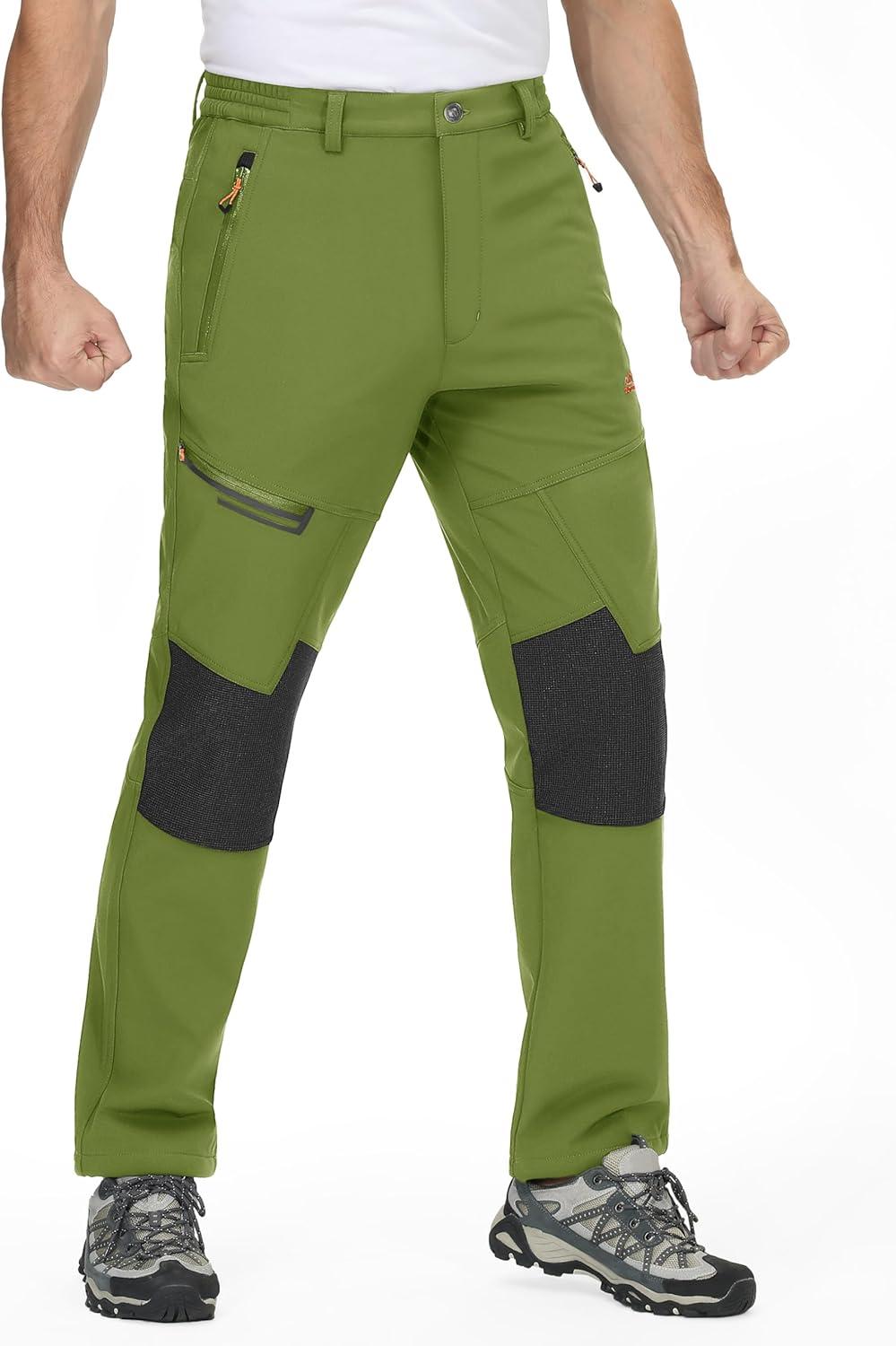 imageTACVASEN Mens Snow Ski Pants Winter Fleece Lined Pants for Mens Water Resistant Snowboarding HikingD Bright Green