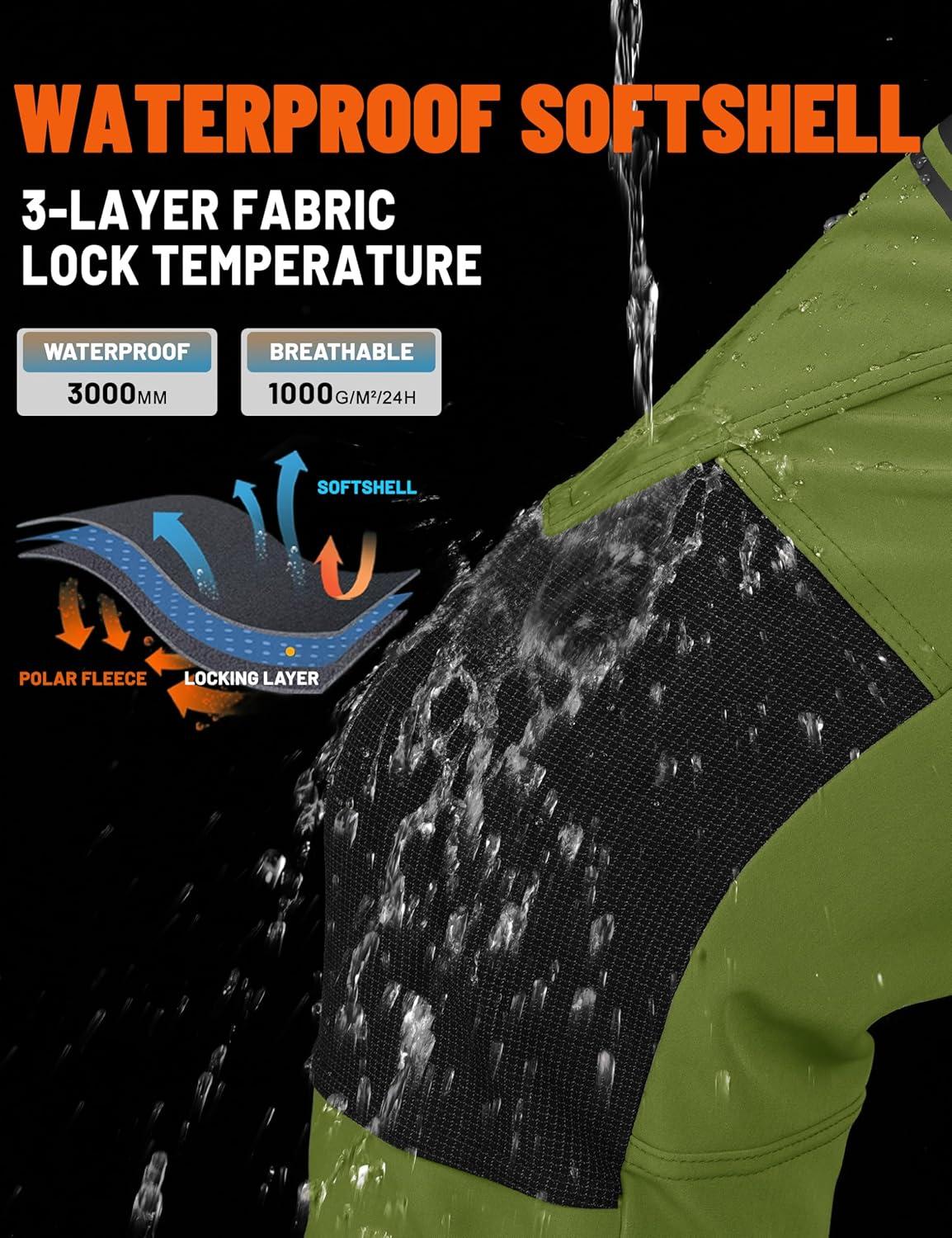 imageTACVASEN Mens Snow Ski Pants Winter Fleece Lined Pants for Mens Water Resistant Snowboarding HikingD Bright Green