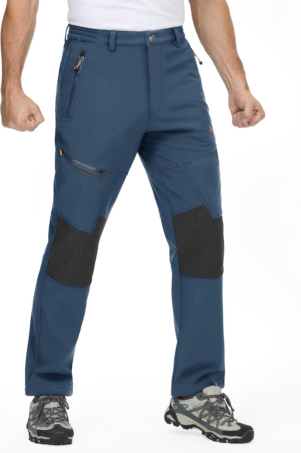 imageTACVASEN Mens Snow Ski Pants Winter Fleece Lined Pants for Mens Water Resistant Snowboarding HikingDark Blue