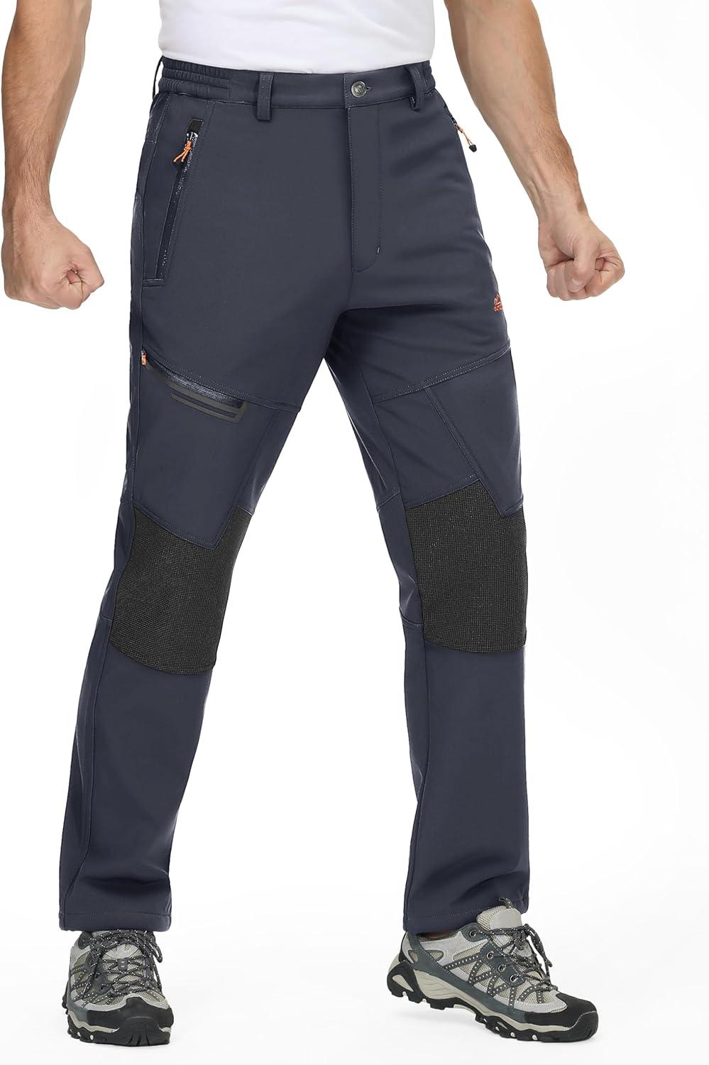 imageTACVASEN Mens Snow Ski Pants Winter Fleece Lined Pants for Mens Water Resistant Snowboarding HikingDark Gray