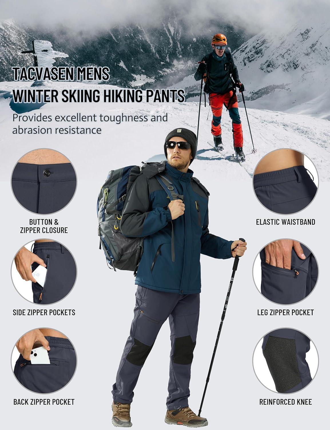 imageTACVASEN Mens Snow Ski Pants Winter Fleece Lined Pants for Mens Water Resistant Snowboarding HikingDark Gray