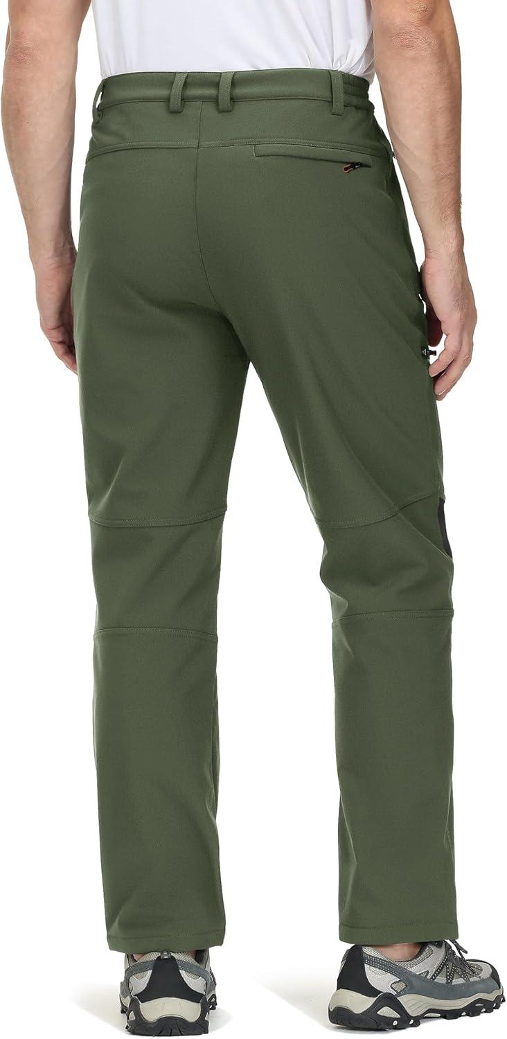 imageTACVASEN Mens Snow Ski Pants Winter Fleece Lined Pants for Mens Water Resistant Snowboarding HikingGreen