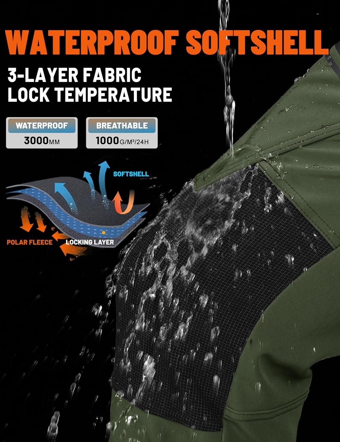 imageTACVASEN Mens Snow Ski Pants Winter Fleece Lined Pants for Mens Water Resistant Snowboarding HikingGreen