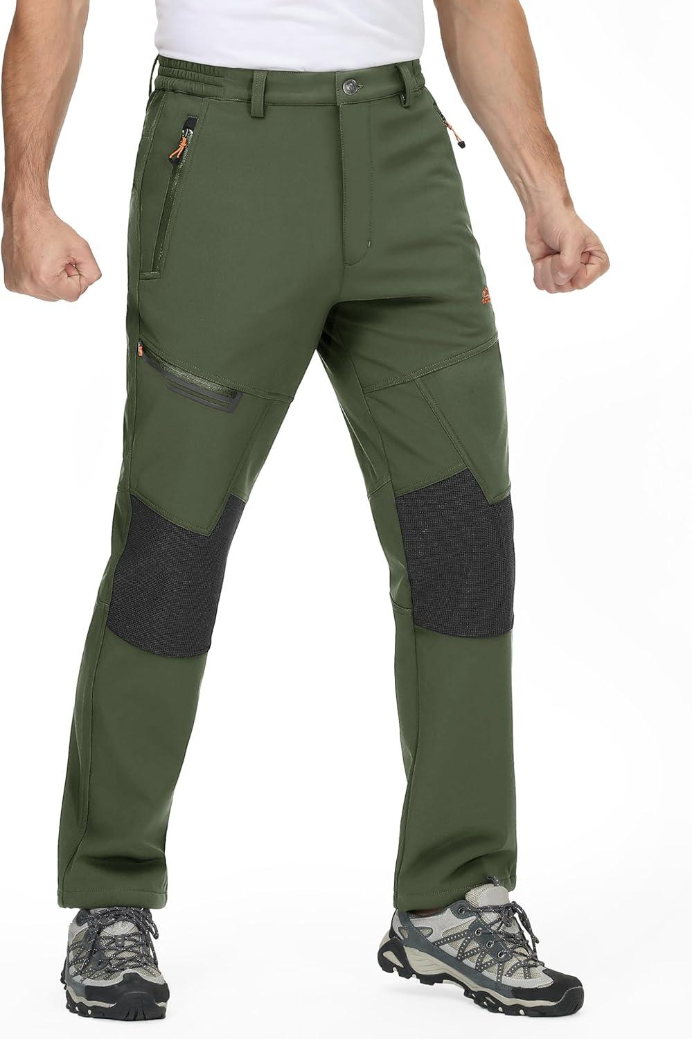 imageTACVASEN Mens Snow Ski Pants Winter Fleece Lined Pants for Mens Water Resistant Snowboarding HikingGreen