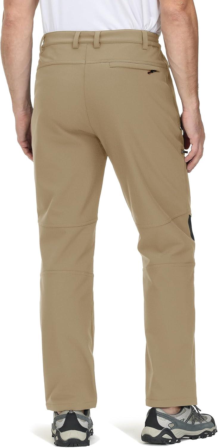 imageTACVASEN Mens Snow Ski Pants Winter Fleece Lined Pants for Mens Water Resistant Snowboarding HikingKhaki