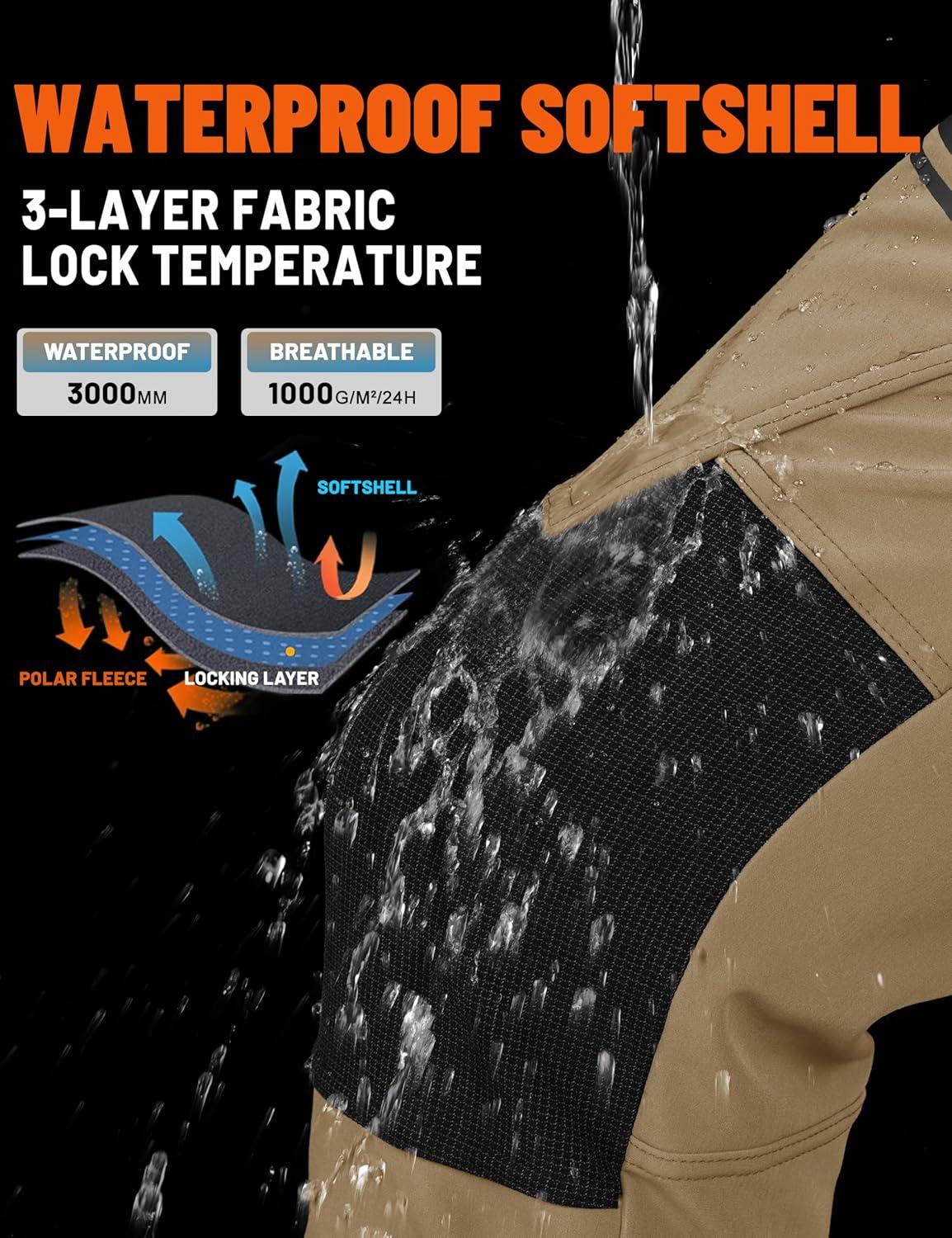 imageTACVASEN Mens Snow Ski Pants Winter Fleece Lined Pants for Mens Water Resistant Snowboarding HikingKhaki