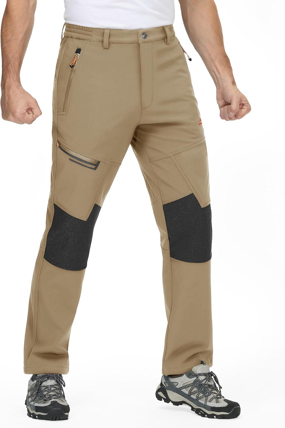 imageTACVASEN Mens Snow Ski Pants Winter Fleece Lined Pants for Mens Water Resistant Snowboarding HikingKhaki