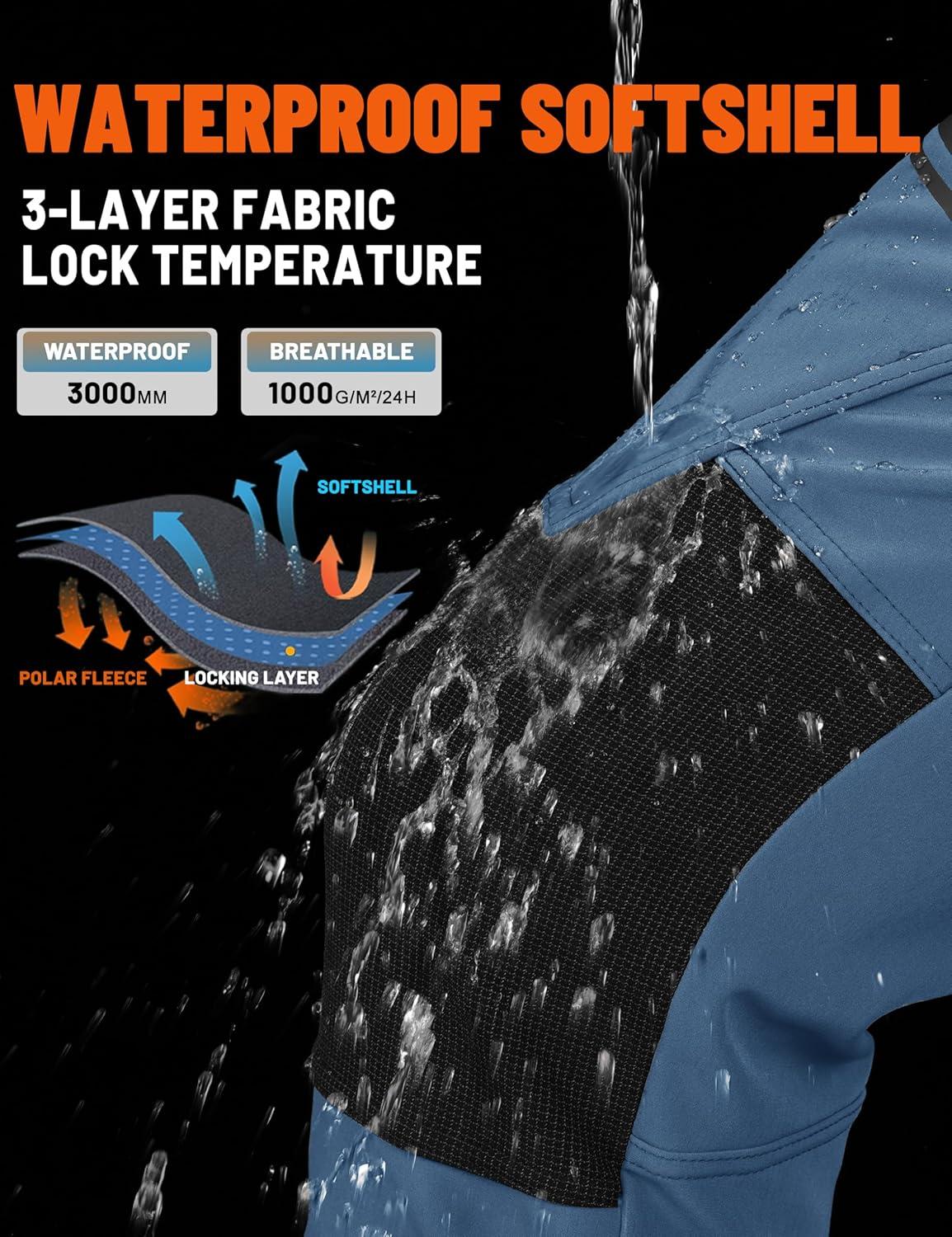 imageTACVASEN Mens Snow Ski Pants Winter Fleece Lined Pants for Mens Water Resistant Snowboarding HikingLight Blue