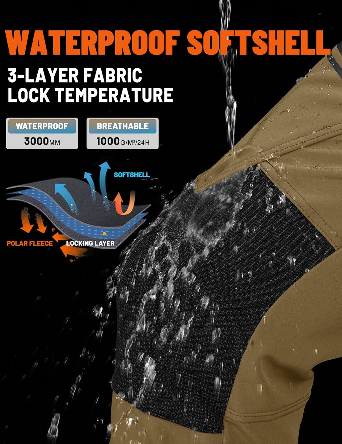 imageTACVASEN Mens Snow Ski Pants Winter Fleece Lined Pants for Mens Water Resistant Snowboarding HikingLight Brown