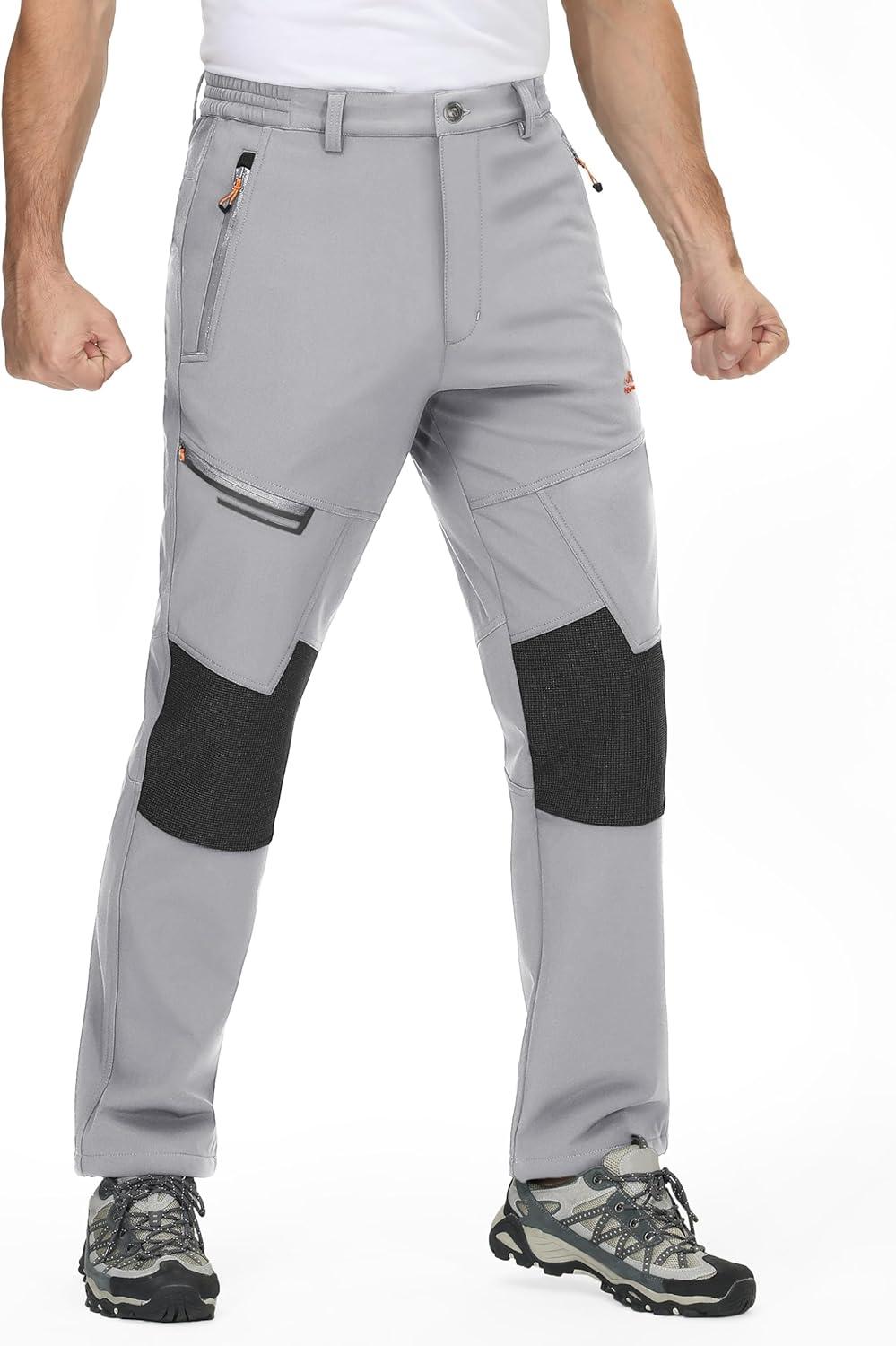 imageTACVASEN Mens Snow Ski Pants Winter Fleece Lined Pants for Mens Water Resistant Snowboarding HikingLight Gray